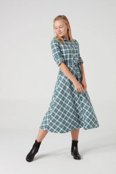 Juliet Ekoseli Gömlek Elbise PETROL MAVİSİ - 36