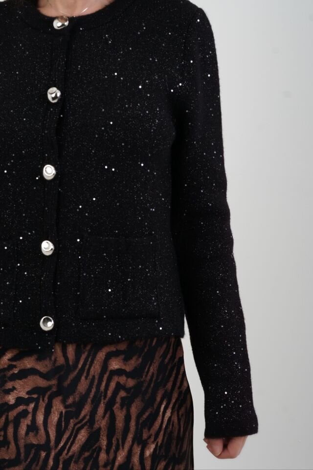 Siyah Pullu Simli Triko Hırka