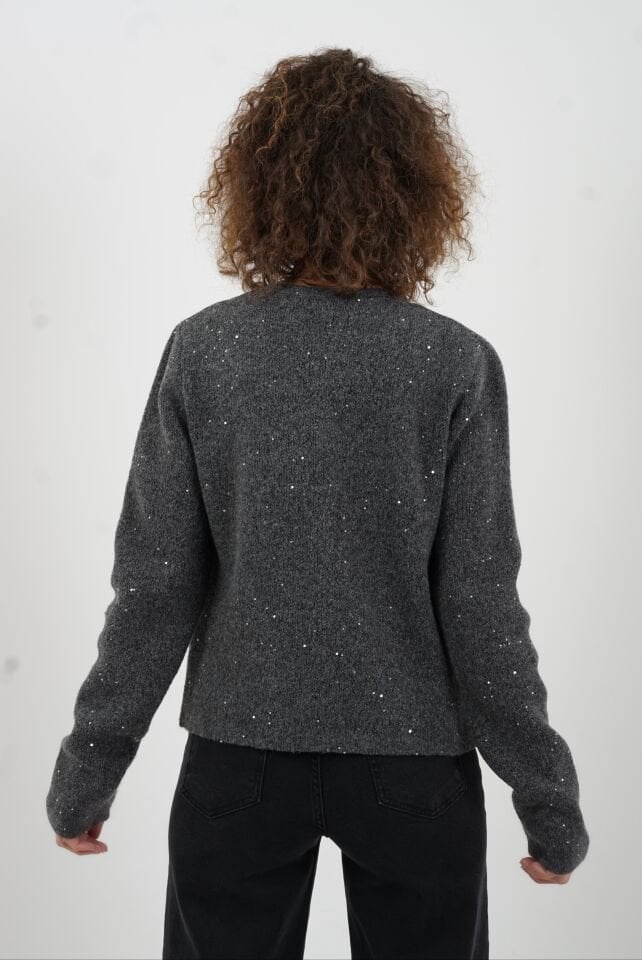 Füme Pullu Simli Triko Hırka