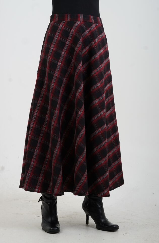 Siyah Bordo Ekoseli Cepli Etek