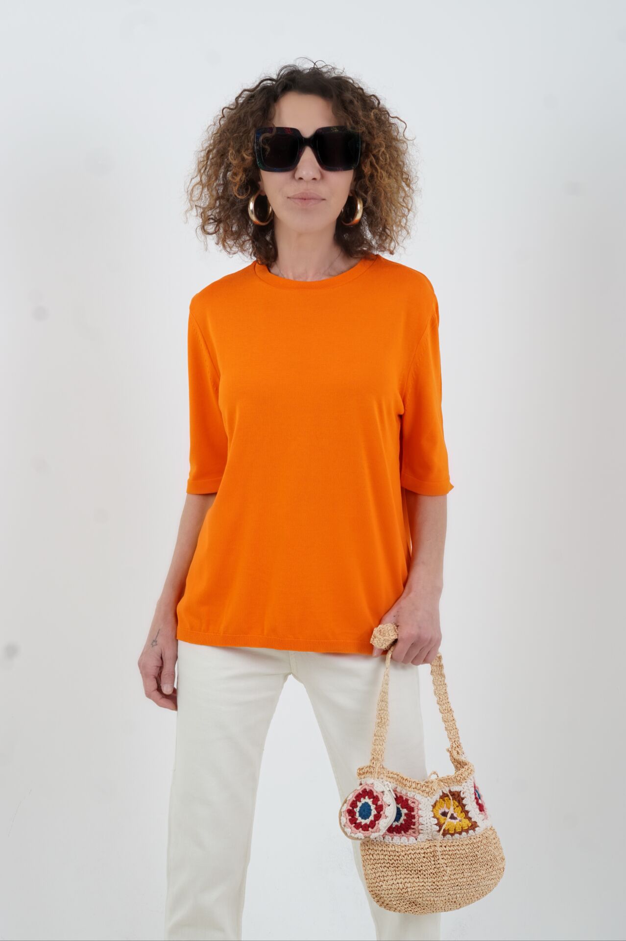 Oranj Bisiklet  Yaka Arka Damla Kısa Kol Kazak