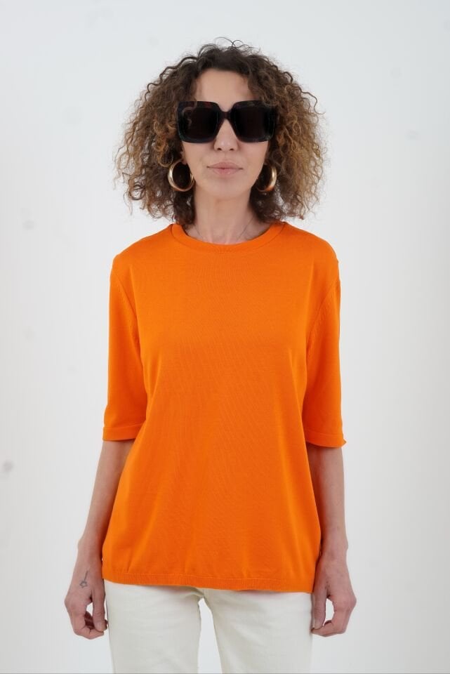 Oranj Bisiklet  Yaka Arka Damla Kısa Kol Kazak