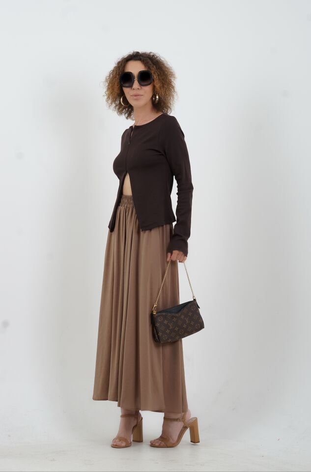 Koyu Kahve Fermuar Detaylı Uzun Kollu Bluz