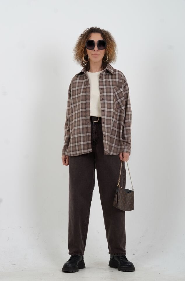 Koyu Vizon Ekose Gömlek