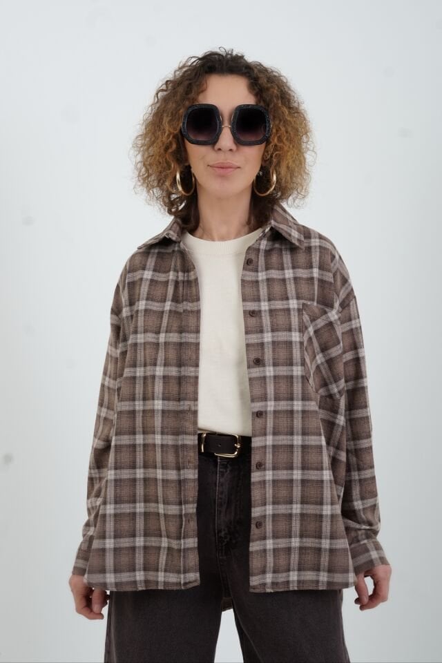 Koyu Vizon Ekose Gömlek