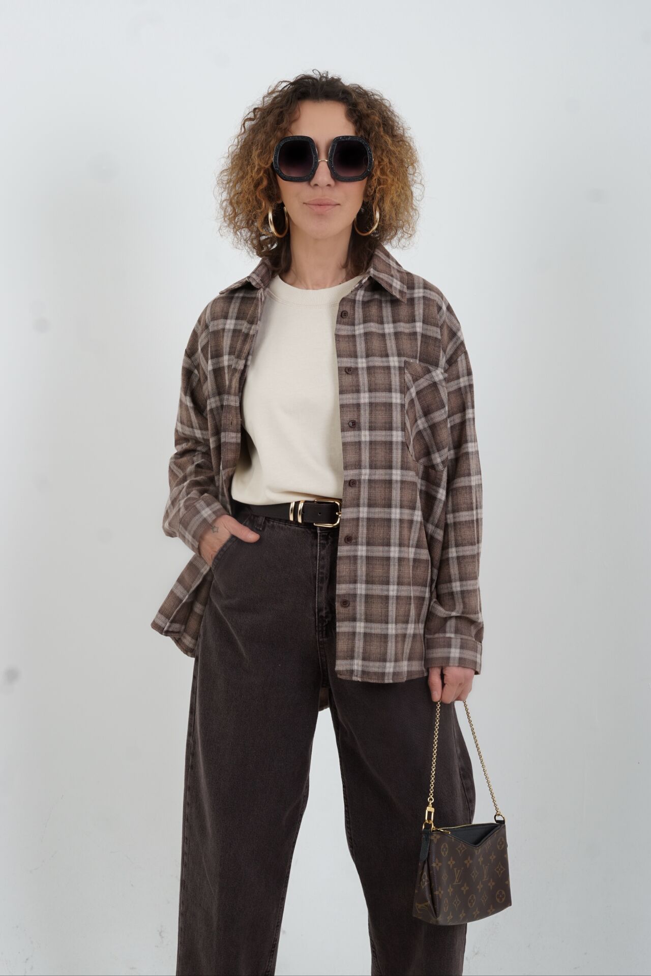 Koyu Vizon Ekose Gömlek