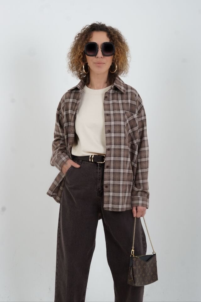 Koyu Vizon Ekose Gömlek