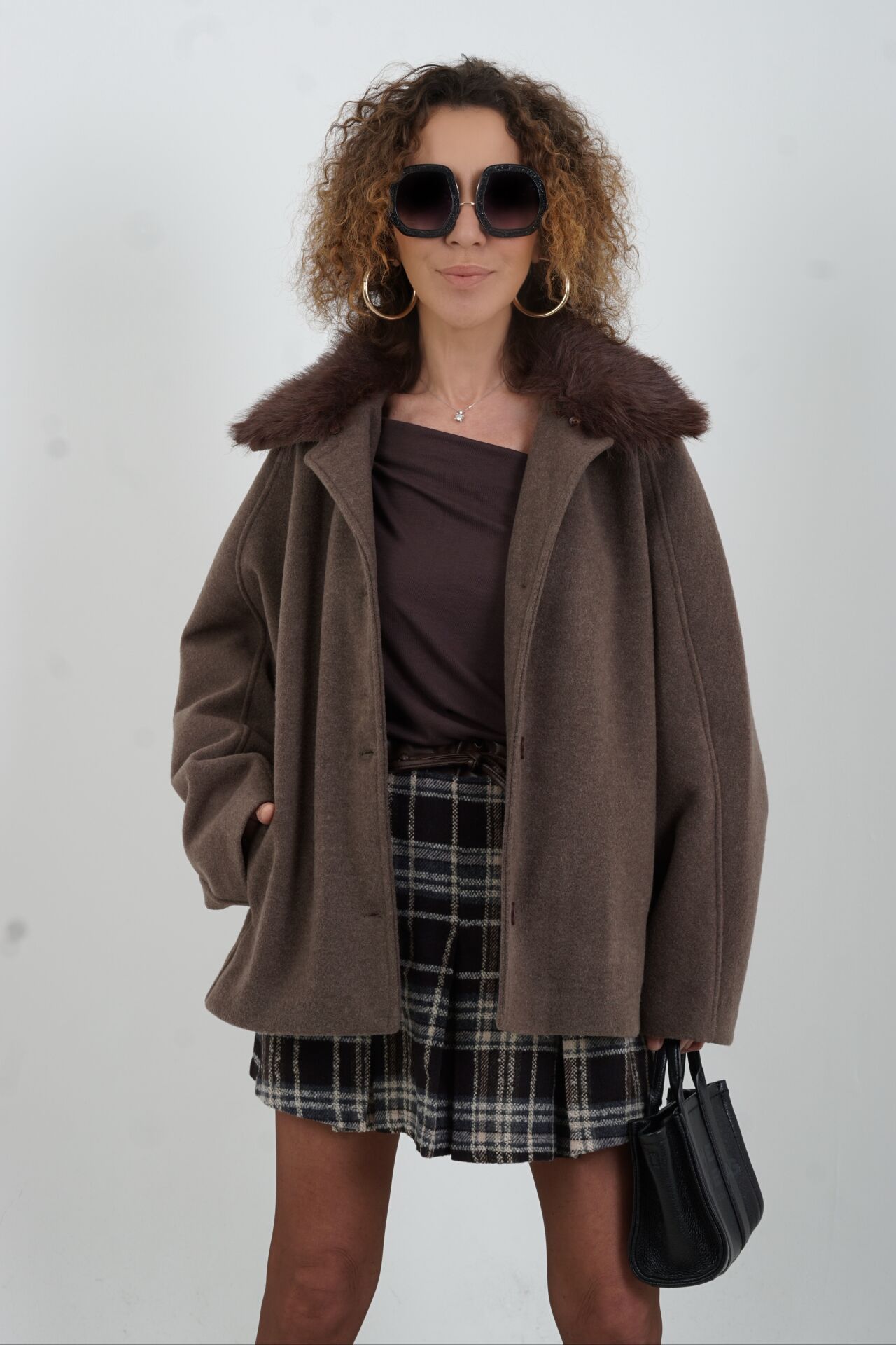 Vizon Kürk Yaka Kaşe Kaban