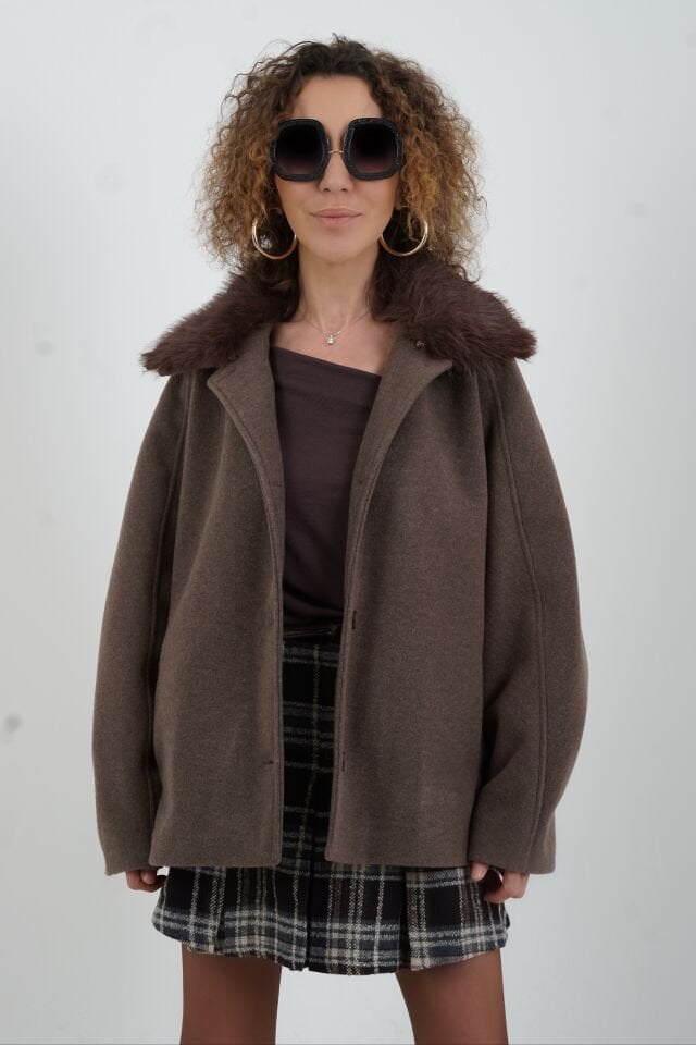 Vizon Kürk Yaka Kaşe Kaban