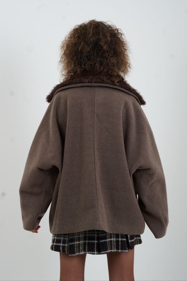 Vizon Kürk Yaka Kaşe Kaban