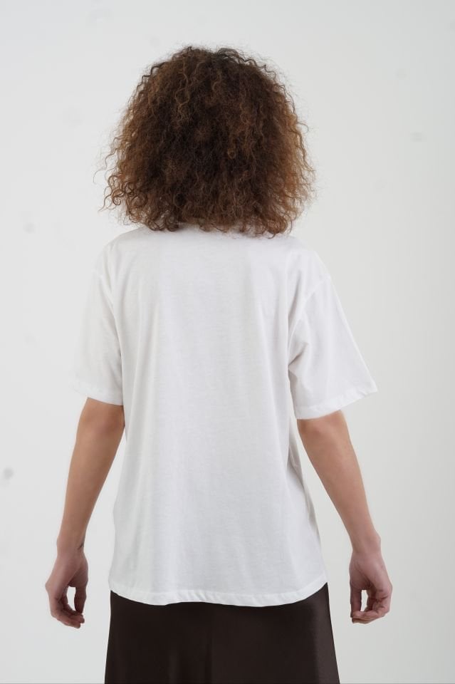 Ekru Tül Detaylı Çiçek Baskılı Tshirt