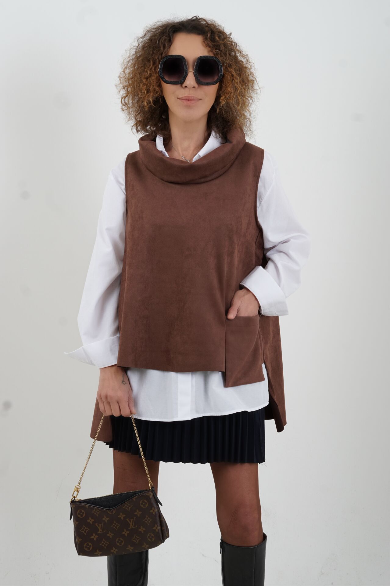 Kahve Cepli Nubuk Bluz