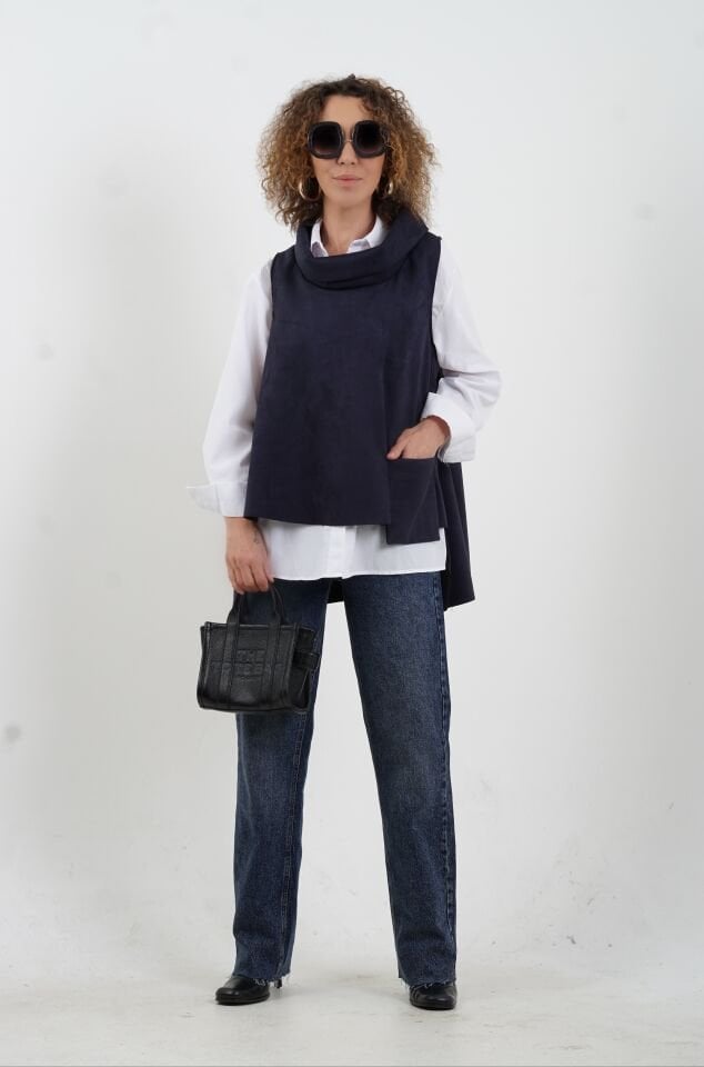 Lacivert Cepli Nubuk Bluz