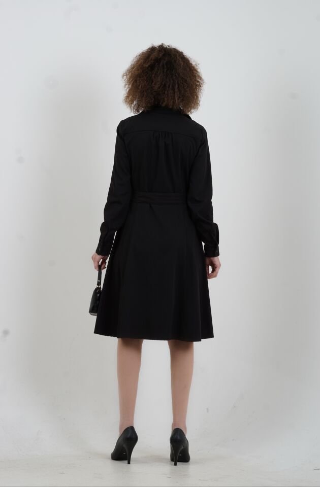 Siyah Kemerli Gömlek Elbise