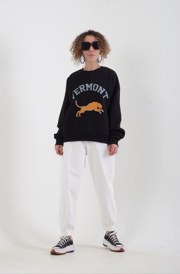 Siyah Vermont Kaplan Baskılı Sweat