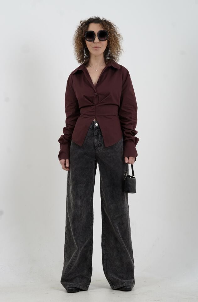 Füme Kar Yıkama Kadife Pantolon