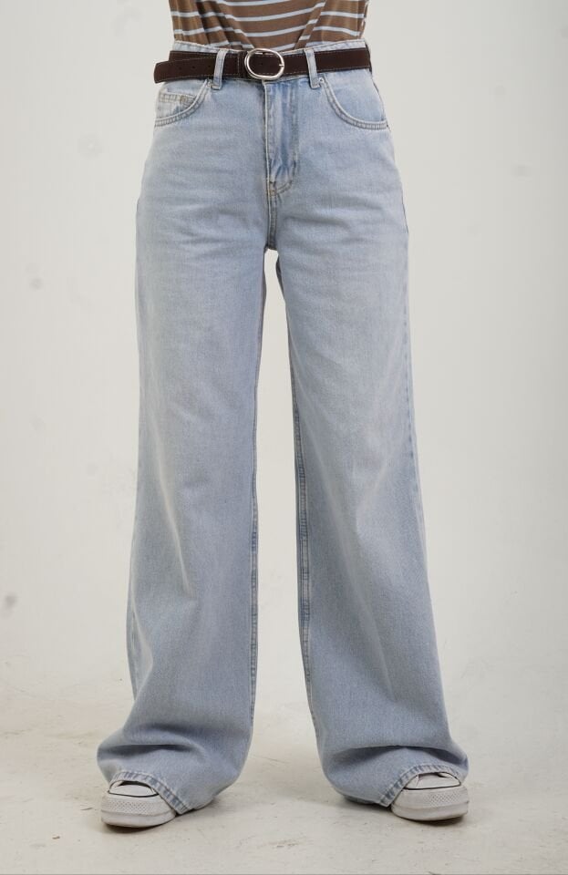 Mavi Kemerli Wideleg Denim Pantolon