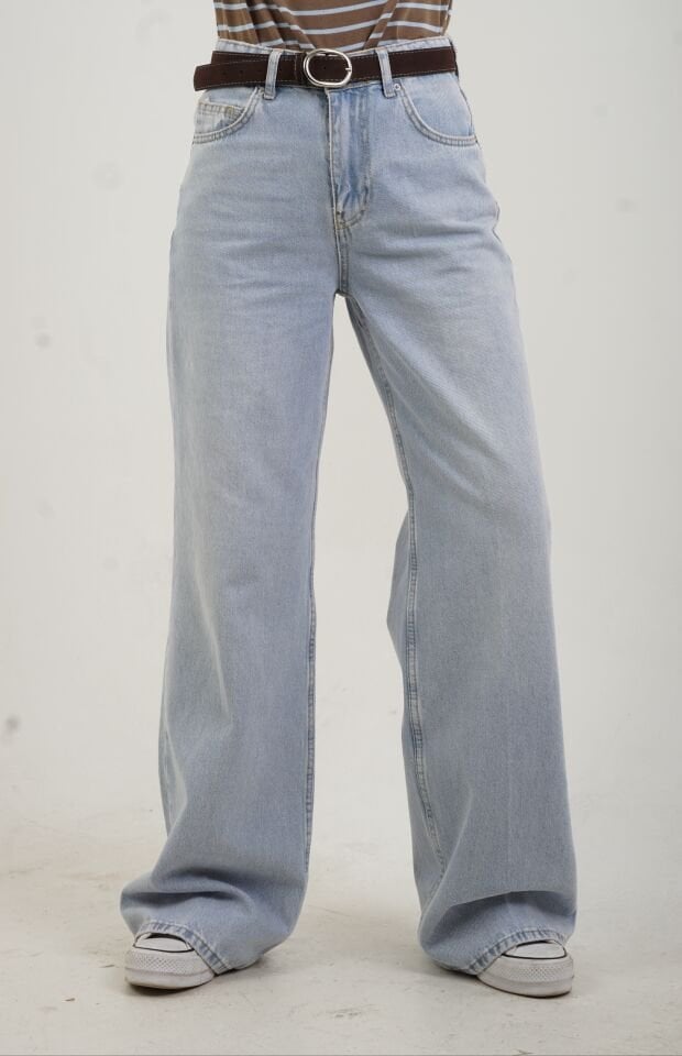 Mavi Kemerli Wideleg Denim Pantolon