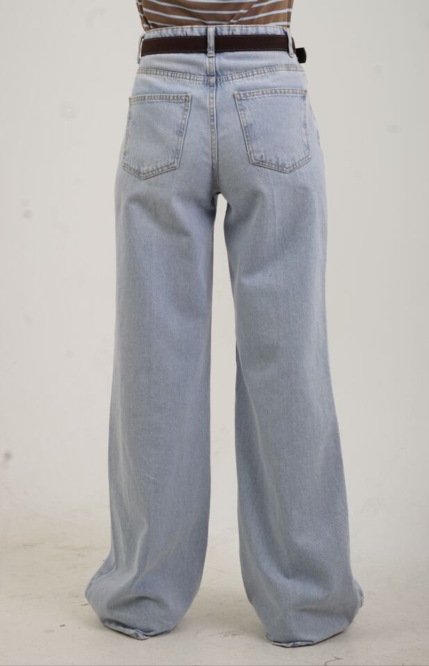 Mavi Kemerli Wideleg Denim Pantolon