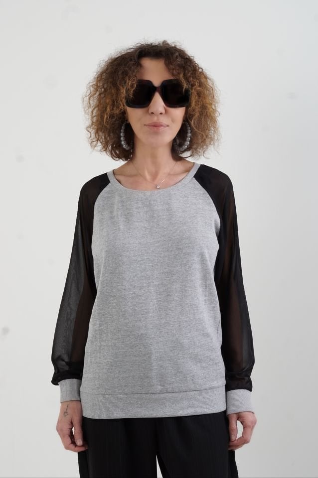 Siyah Kolu Organza Bluz