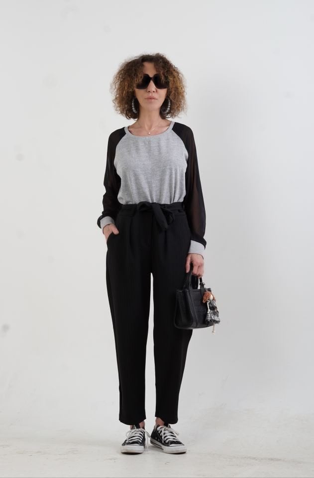 Siyah Kolu Organza Bluz