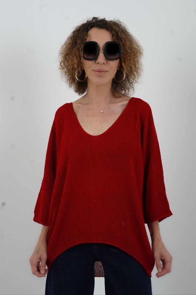 Koyu Kırmızı Pike Örgü Triko
