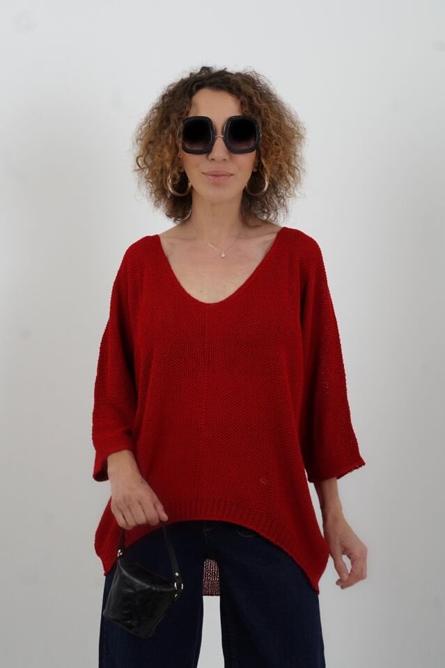 Koyu Kırmızı Pike Örgü Triko