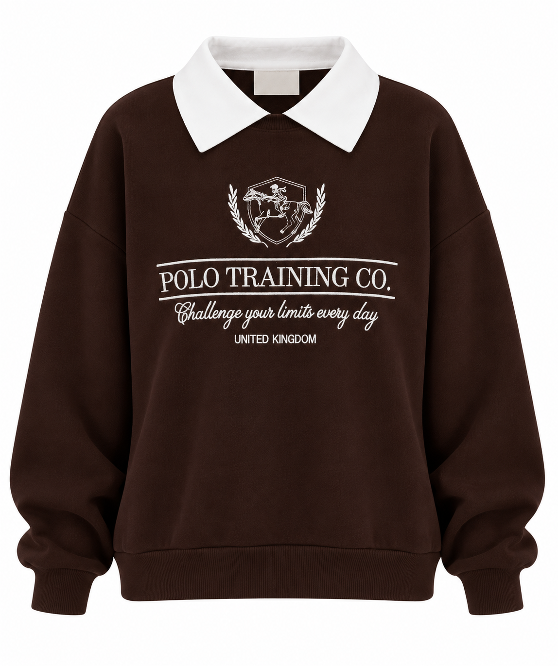 Kahve Nakışlı Polo Yaka Sweatshirt