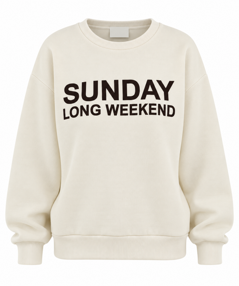 Bej Sunday Baskılı Bisiklet Yaka Sweatshirt