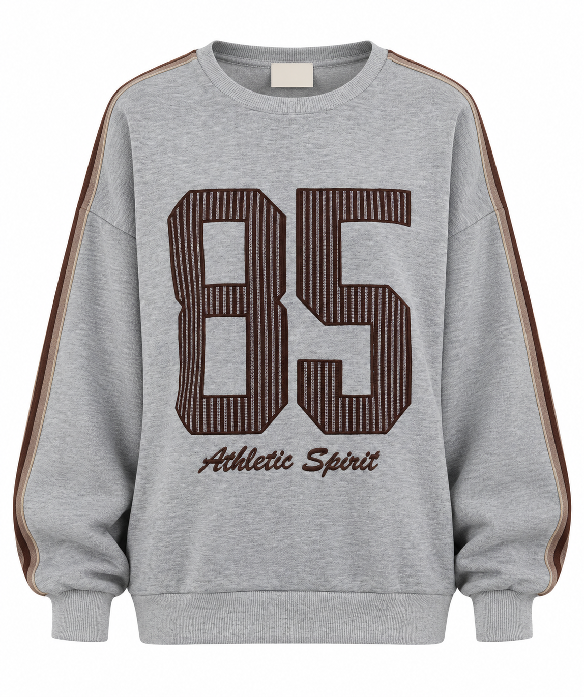 Gri Melanj Aplike Nakışlı Oversize Sweatshirt