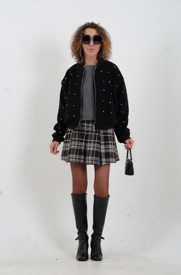 Füme Melanj %100  Kaşmir Kayık Yaka Kazak