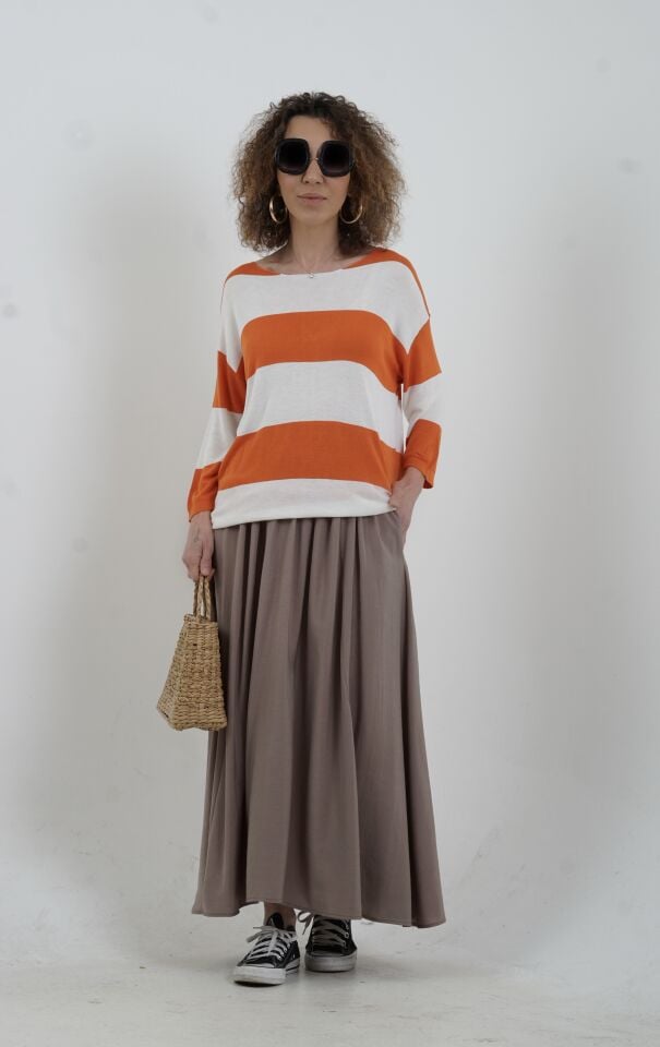 Açık Vizon Tensel Uzun Etek