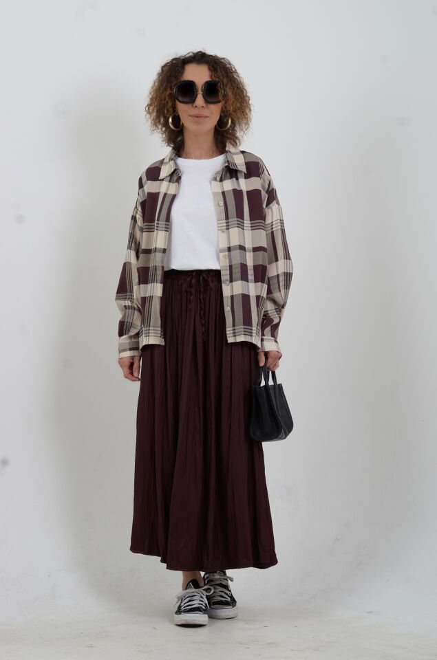 Bordo Oversize Ekose Gömlek