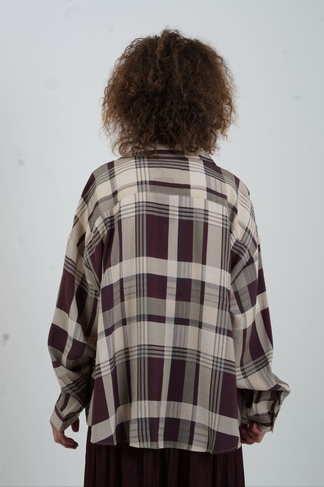 Bordo Oversize Ekose Gömlek