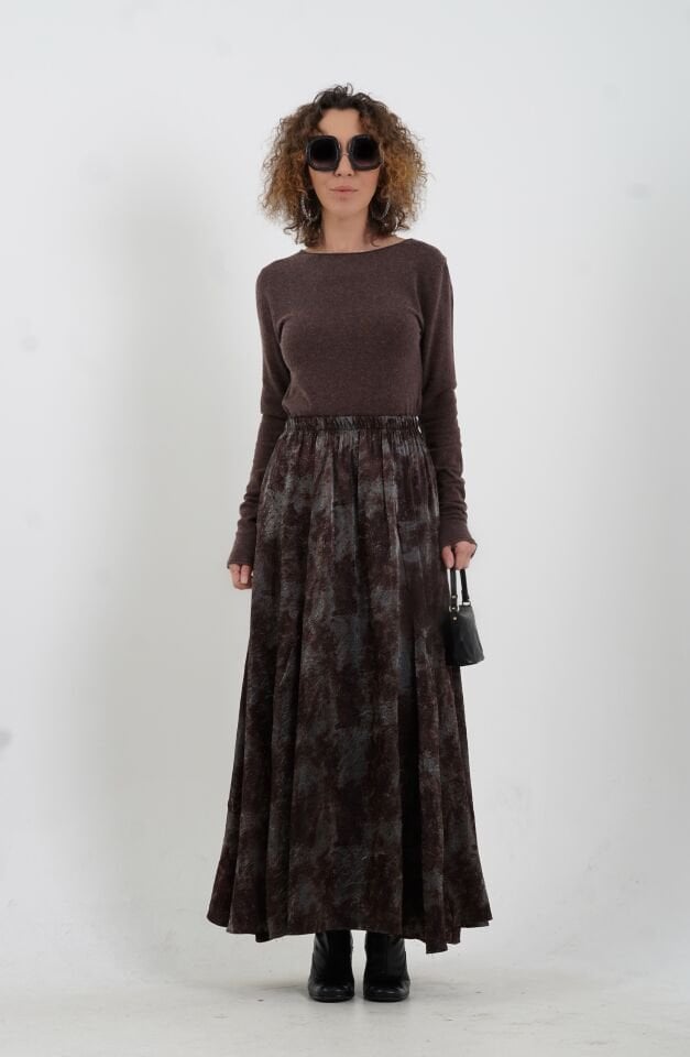 Kahve Melanj Kayık Yaka Kaşmirli Triko Kazak