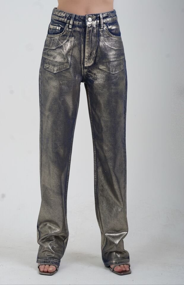 Gold Varak Baskılı Stright Jean Pantolon