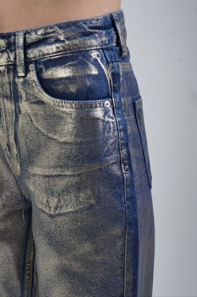 Gold Varak Baskılı Stright Jean Pantolon