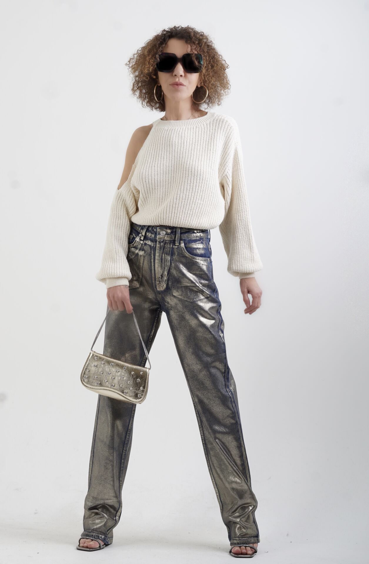 Gold Varak Baskılı Stright Jean Pantolon