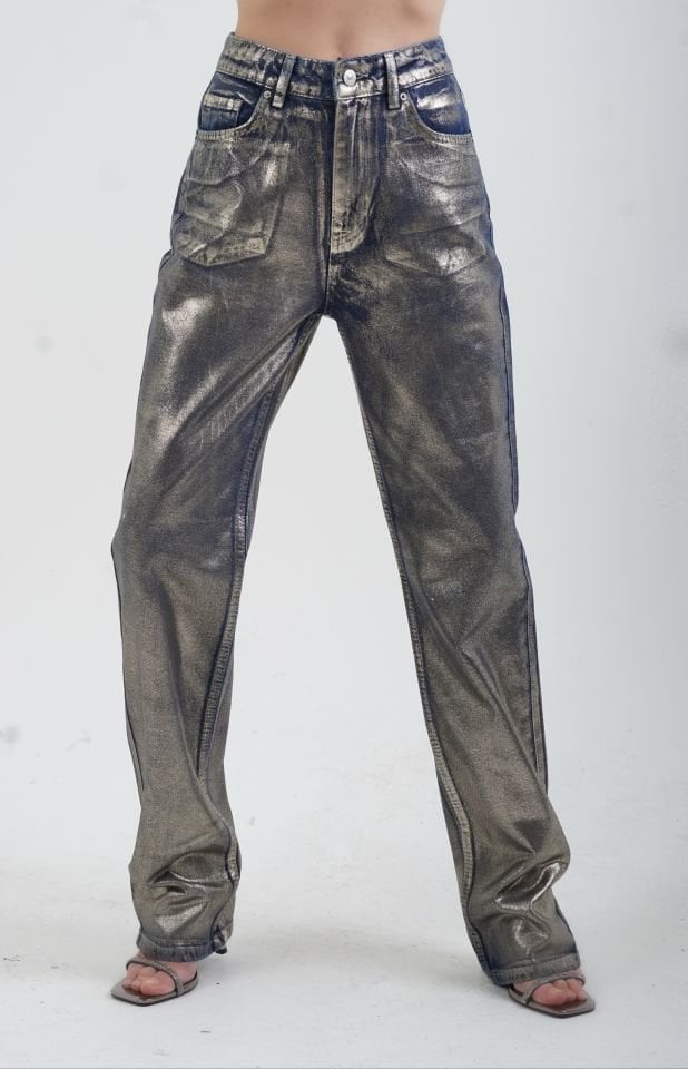 Gold Varak Baskılı Stright Jean Pantolon