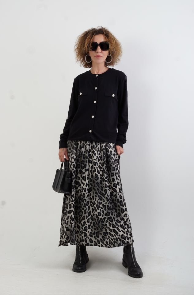 Siyah Flato Cepli Düğmeli Hırka