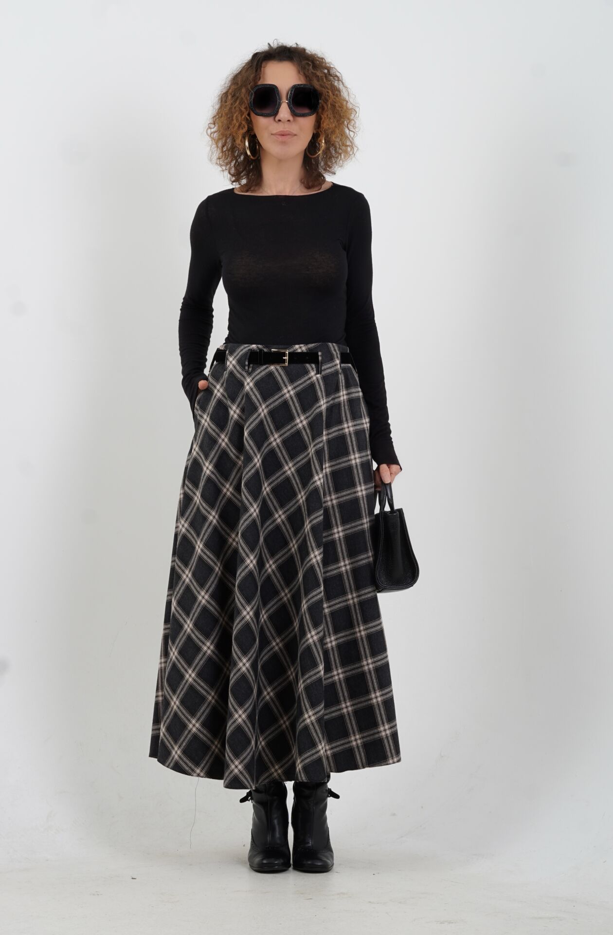 Füme Vizon Kemerli Cepli Ekose Etek