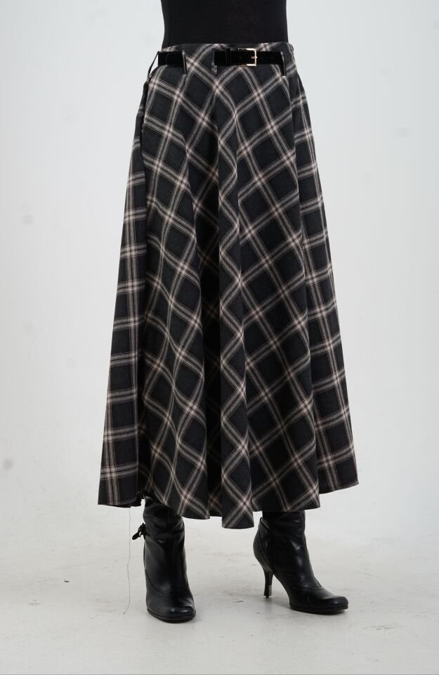 Füme Vizon Kemerli Cepli Ekose Etek