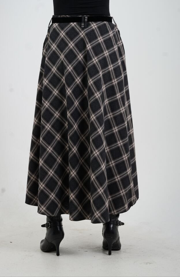 Füme Vizon Kemerli Cepli Ekose Etek