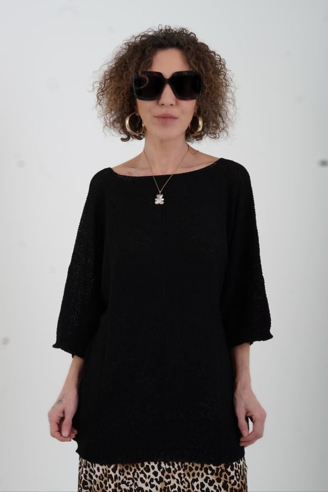 Siyah Pike Örgü Triko