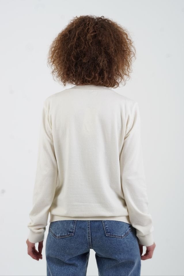 Ekru Flato Cepli Düğmeli Hırka