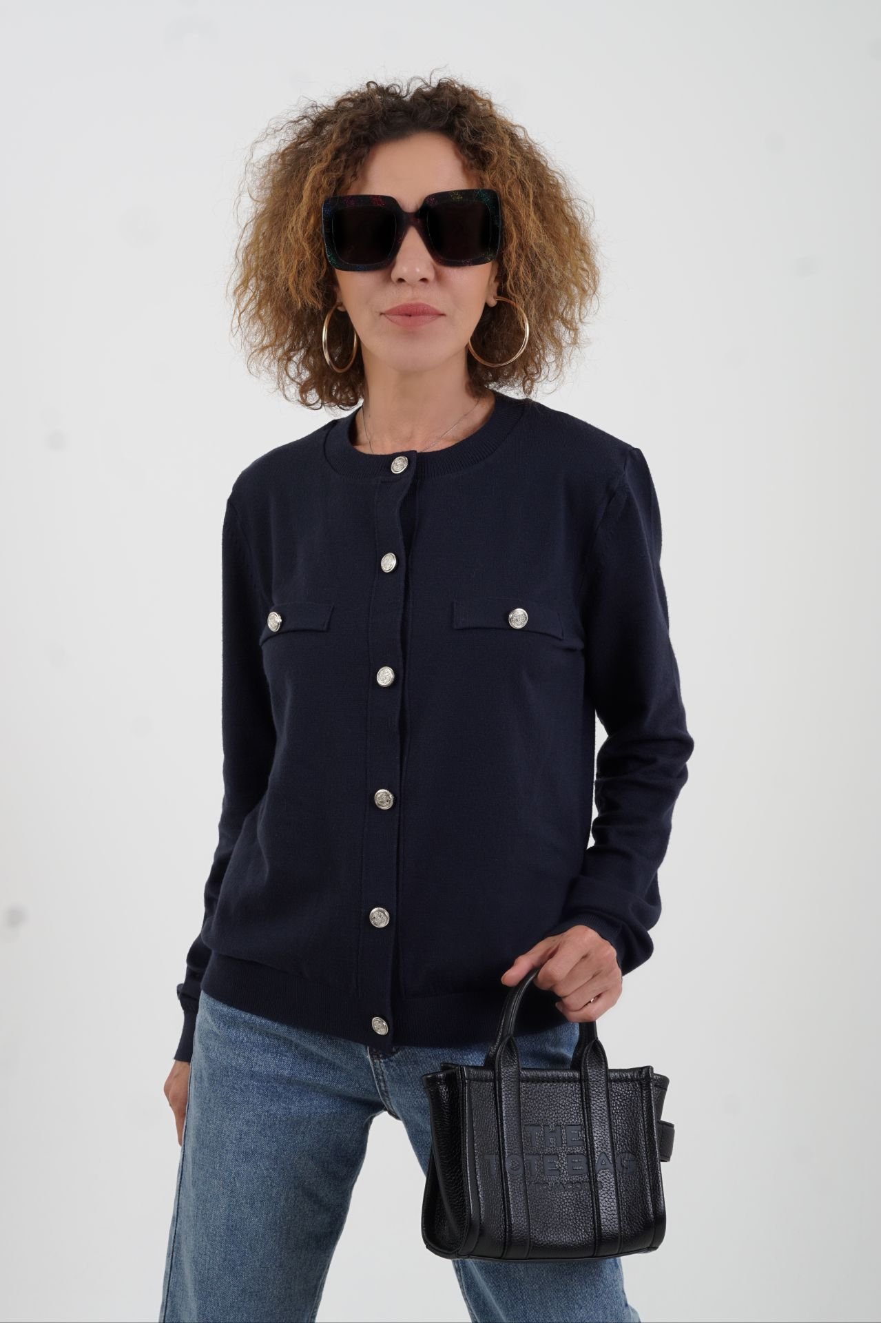 Lacivert Flato Cepli Düğmeli Hırka