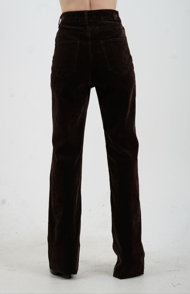 Kahve Flok Kaplama Flare Pantolon