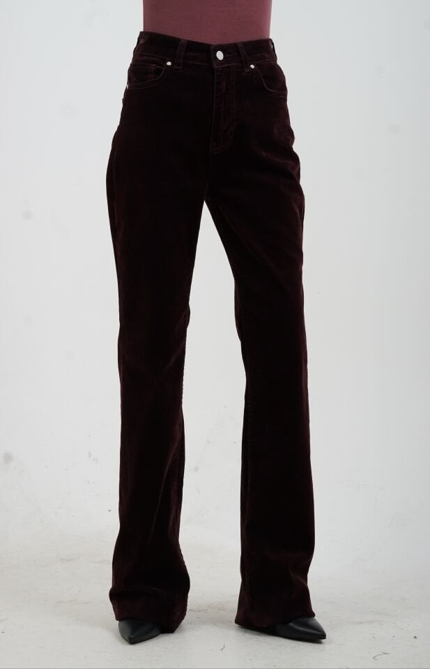 Bordo Flok Kaplama Flare Pantolon