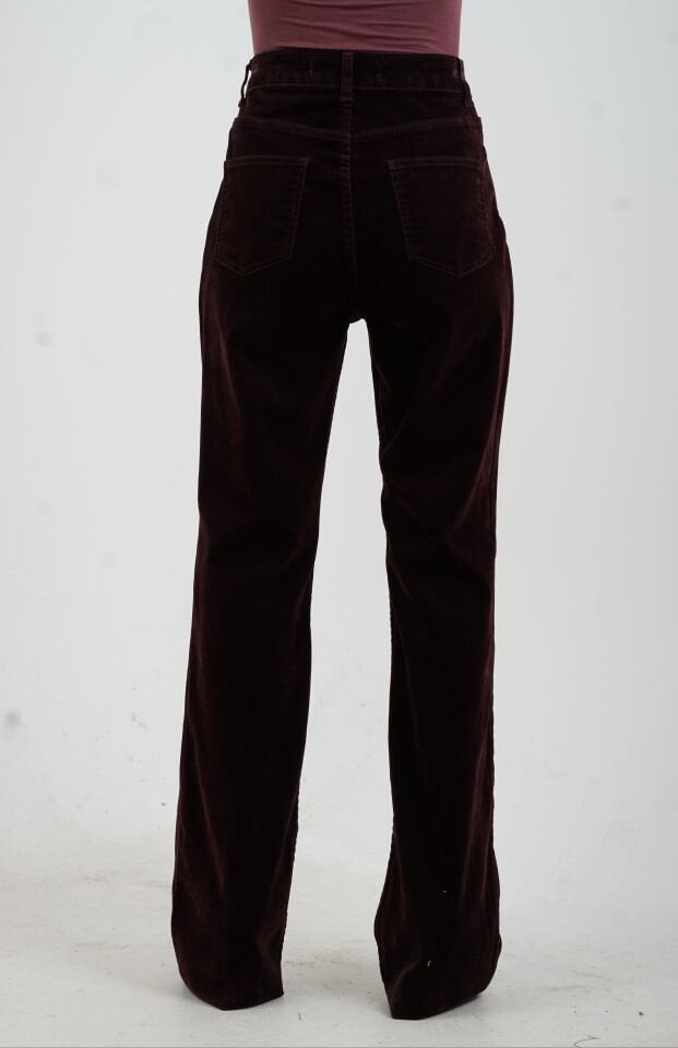 Bordo Flok Kaplama Flare Pantolon