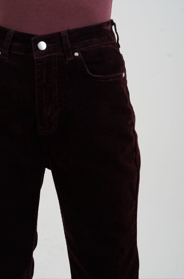 Bordo Flok Kaplama Flare Pantolon